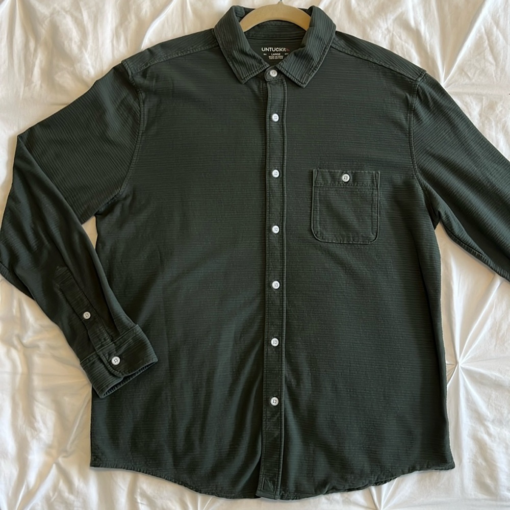UNTUCKit Large Slim Fit Men’s Casual Button Down Long Sleeve 100% Cotton Green